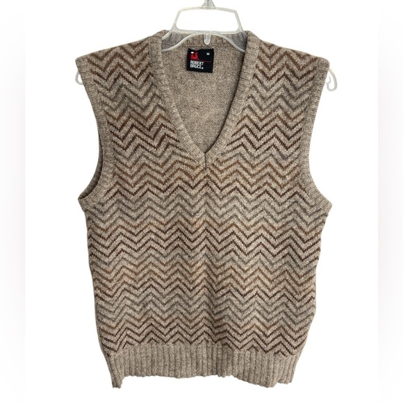 VTG Robert Bruce Sweater Vest Herringbone Mens Medium Tan Brown Gray Made In USA - Picture 1 of 13